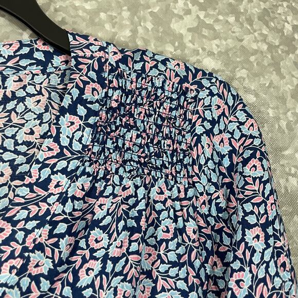 Soiree Blue & Pink Floral Cottage V-Neck Blouse - Size Large - Balloon Sleeves - Picture 2 of 6